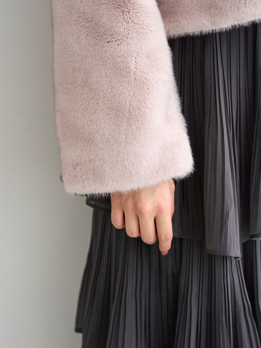 SNIDEL「ステンカラーショートファーコートジャケット」|ステンカラーコート|