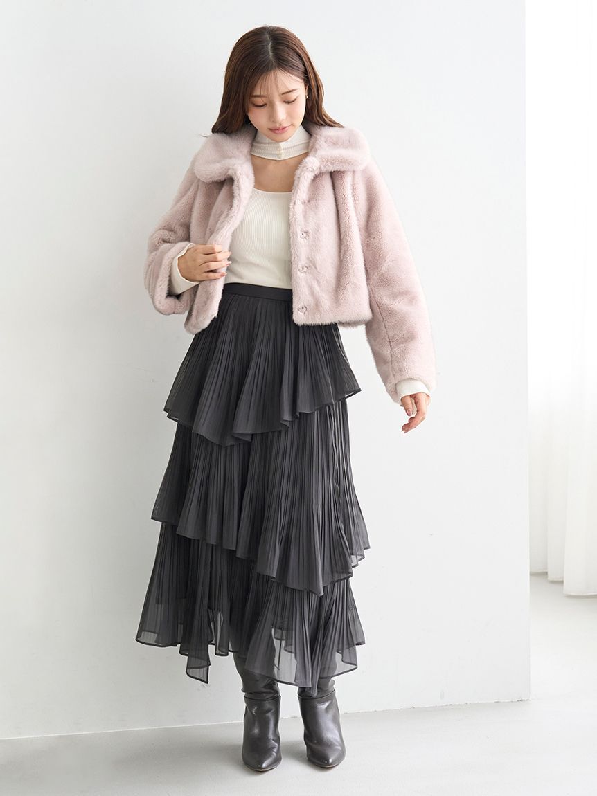 SNIDEL「ステンカラーショートファーコートジャケット」|ステンカラーコート|