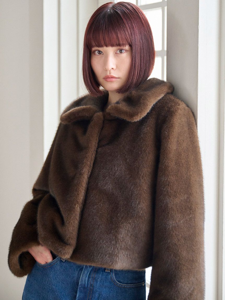 SNIDEL「ステンカラーショートファーコートジャケット」|ステンカラーコート|