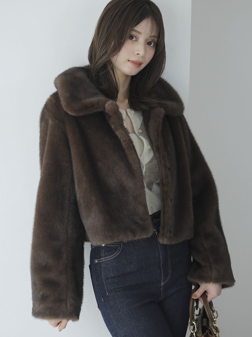 SNIDEL「ステンカラーショートファーコートジャケット」|ステンカラーコート|BRW