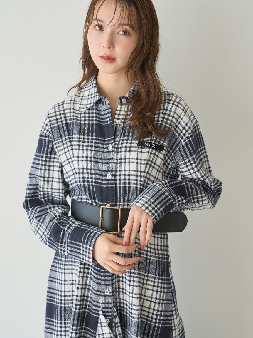 SNIDEL「【SNIDEL/Prentiss】チェックアシメシャツワンピース」|ワンピース|