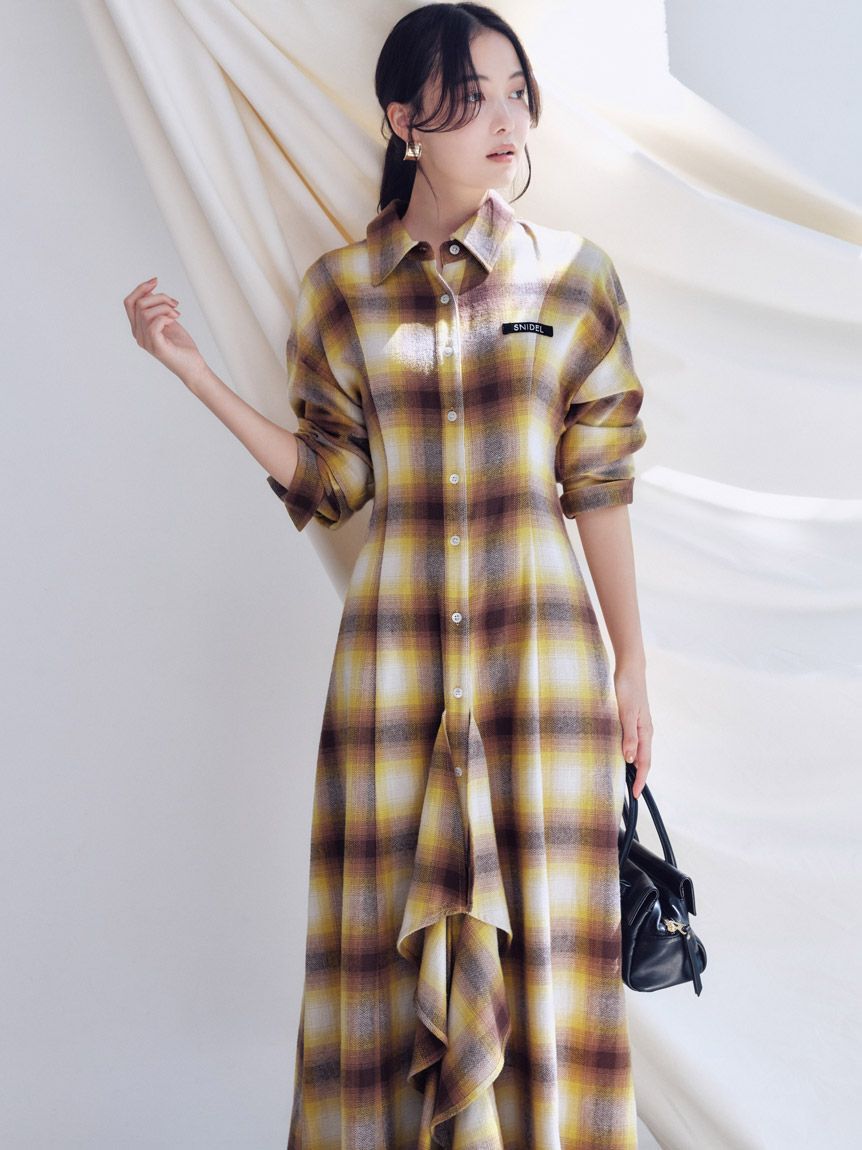 SNIDEL「【SNIDEL/Prentiss】チェックアシメシャツワンピース」|ワンピース|