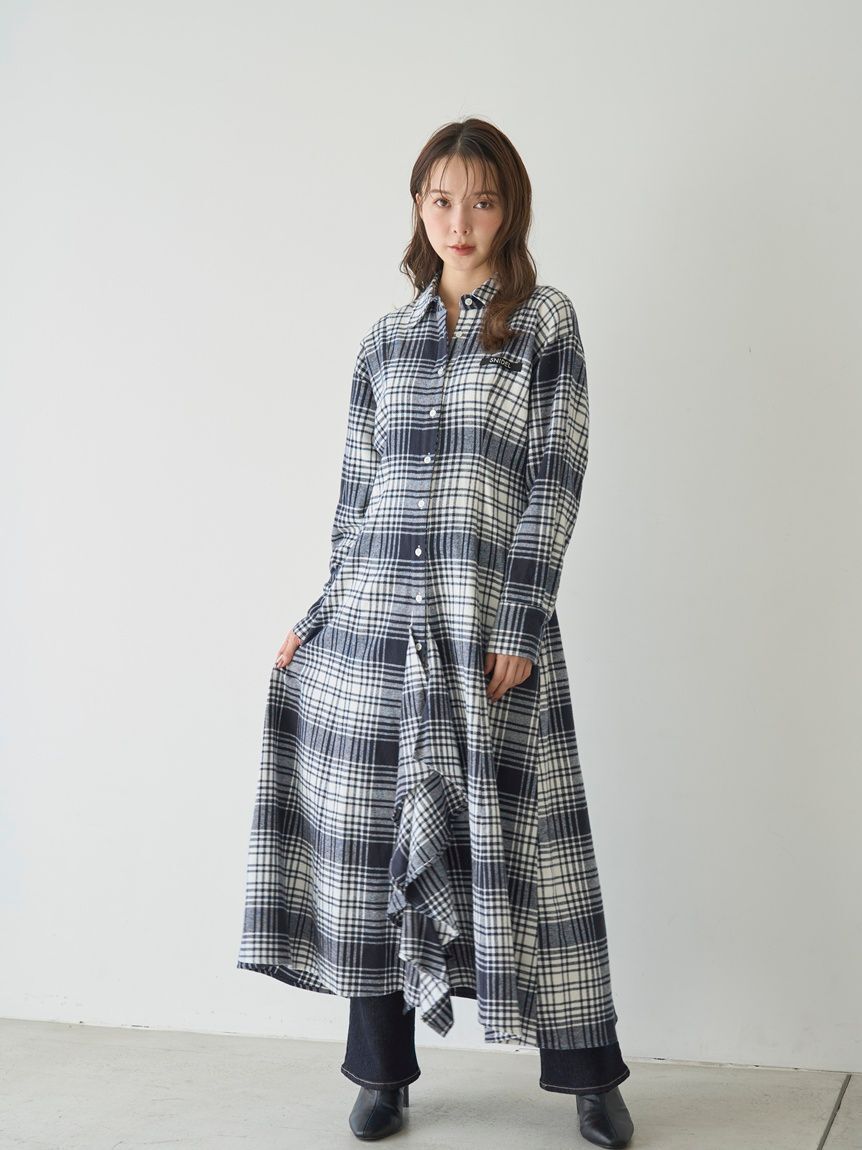 SNIDEL「【SNIDEL/Prentiss】チェックアシメシャツワンピース」|ワンピース|