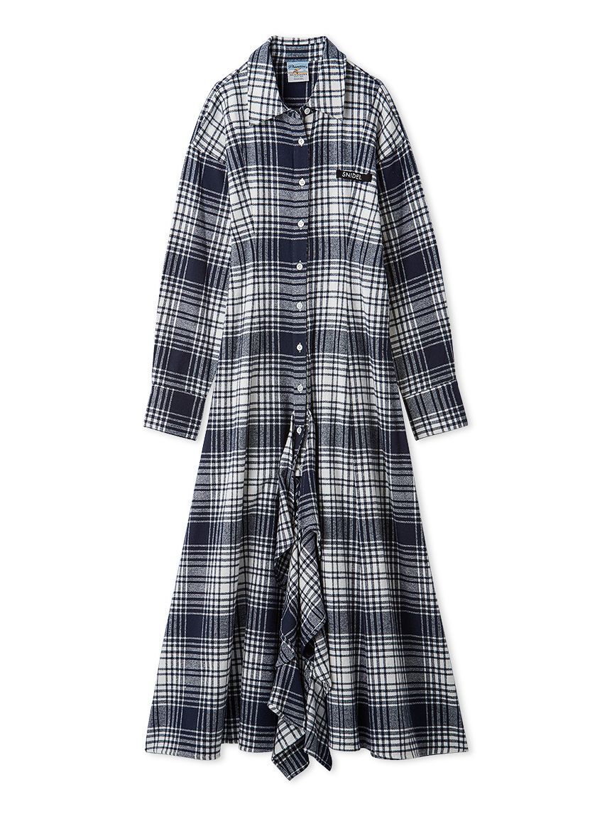 SNIDEL「【SNIDEL/Prentiss】チェックアシメシャツワンピース」|ワンピース|NVY