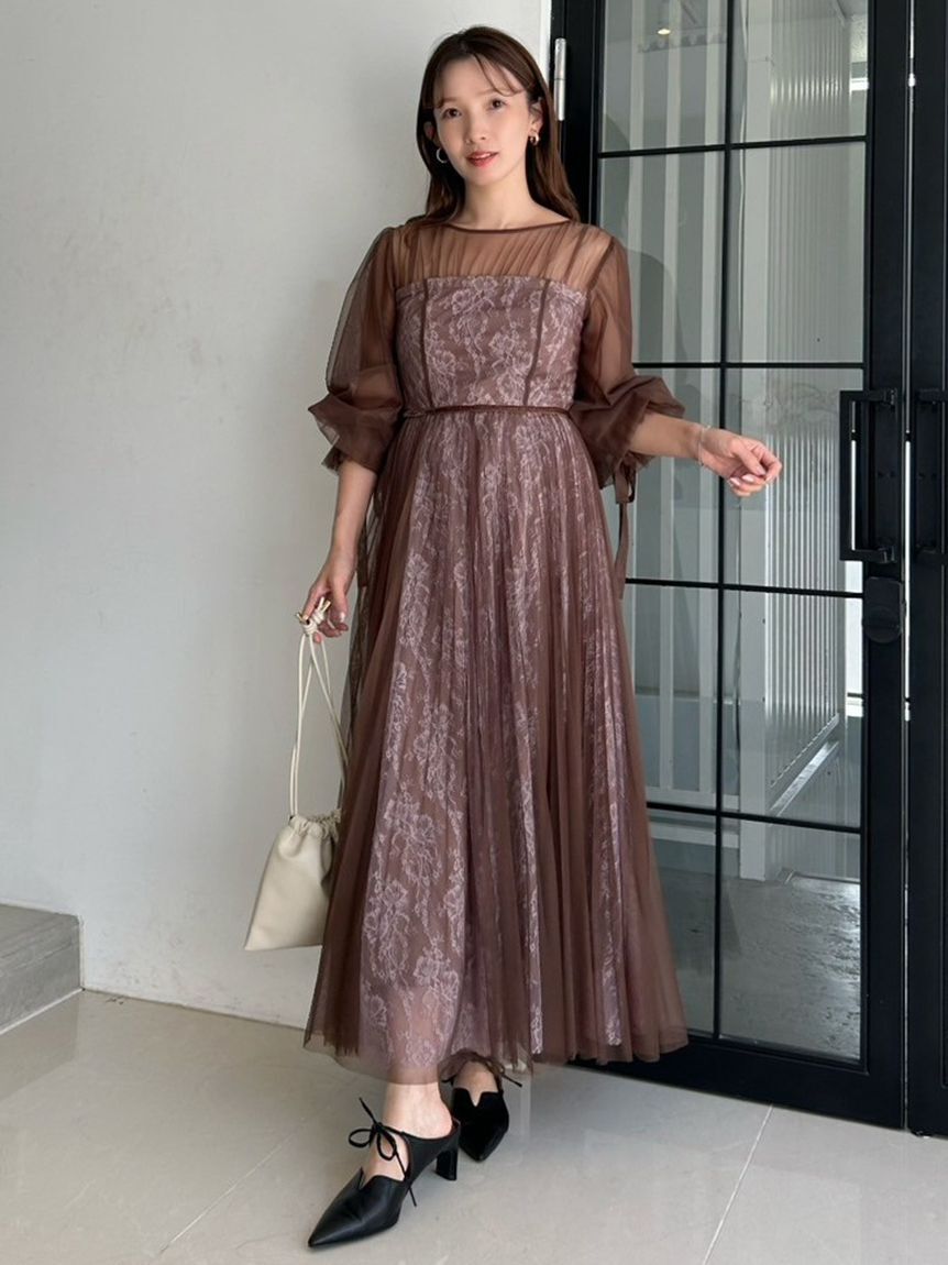 FRAY I.D「ラメフラワーチュールレイヤードレス」|ドレス|