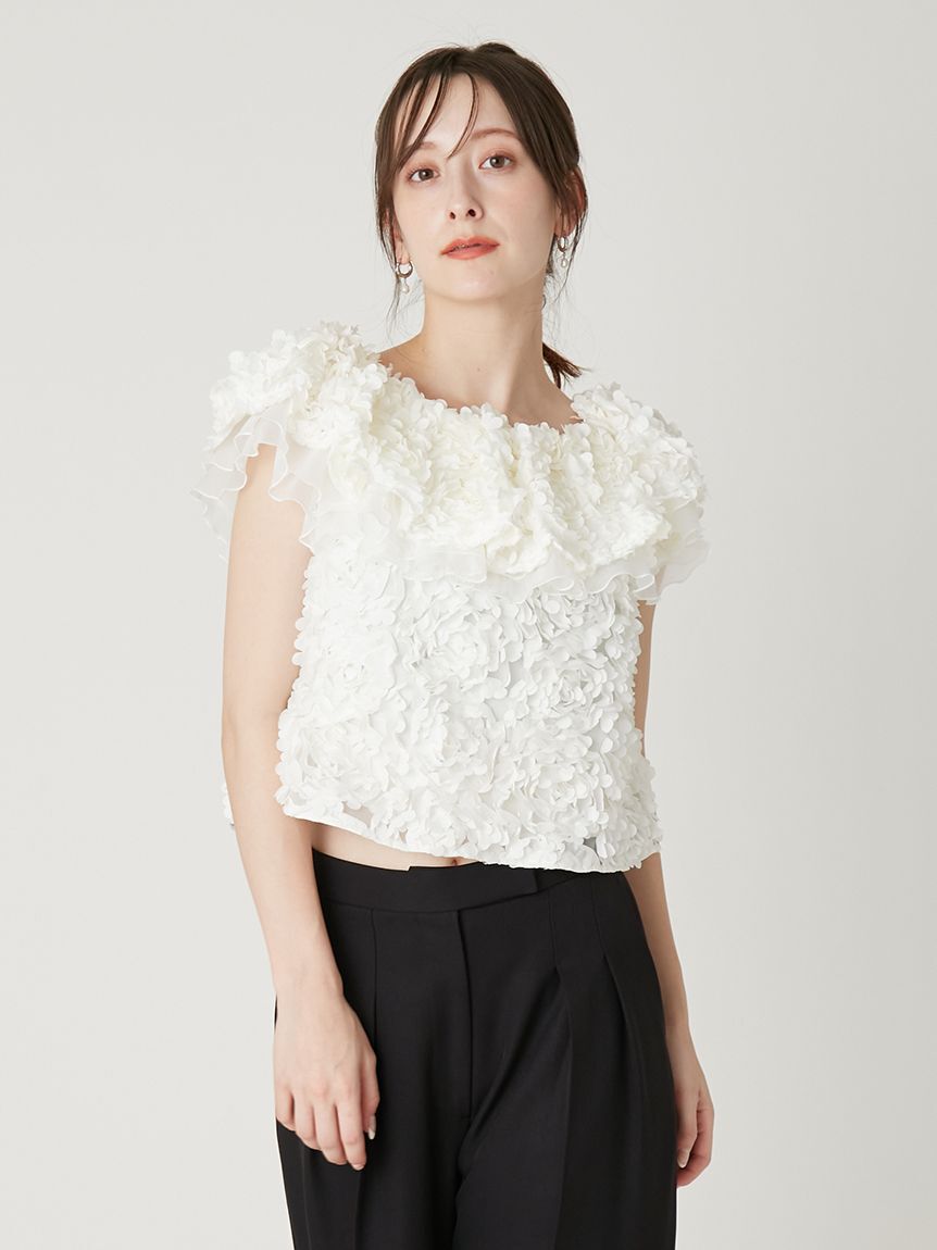 FRAY I.D「３Dフラワーカットチュールオフショルブラウス」|シャツ・ブラウス|