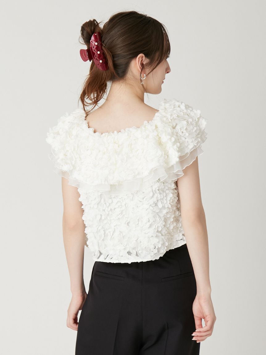 FRAY I.D「３Dフラワーカットチュールオフショルブラウス」|シャツ・ブラウス|