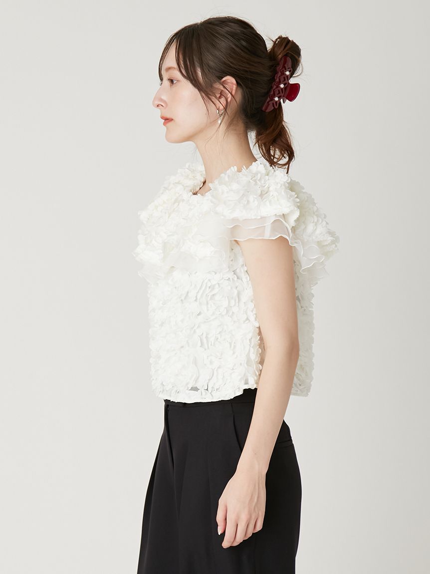 FRAY I.D「３Dフラワーカットチュールオフショルブラウス」|シャツ・ブラウス|