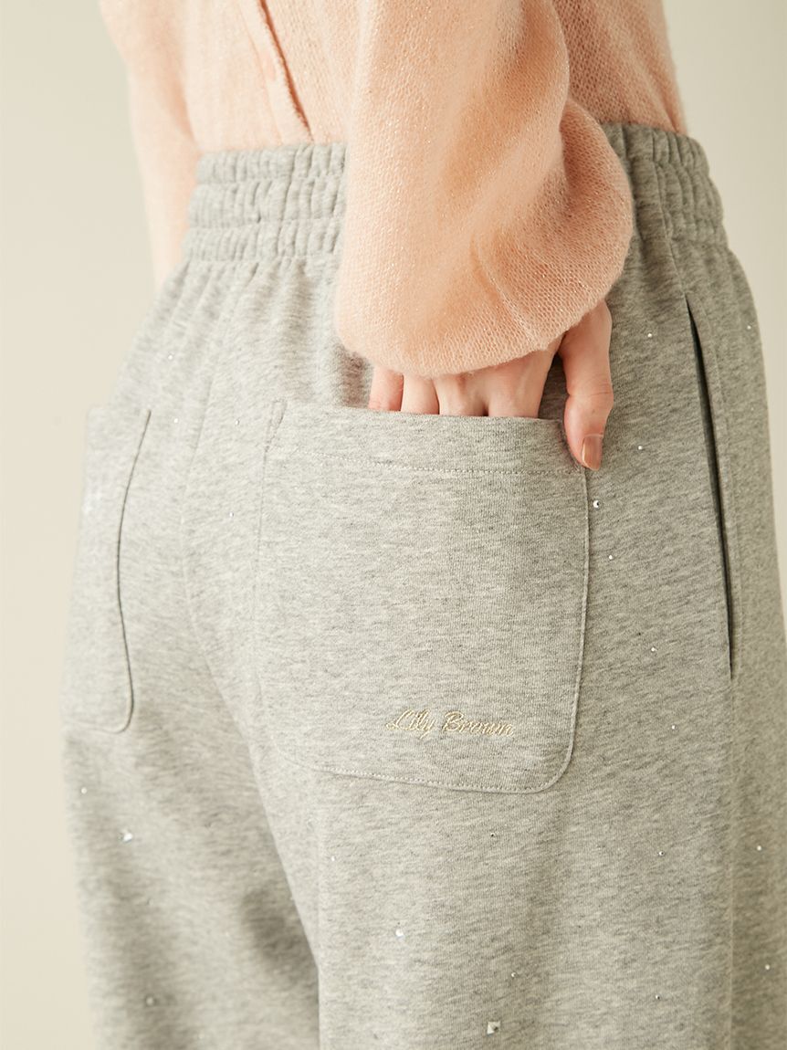 LILY BROWN「【WEB限定00サイズ】ビジューワイドスウェットパンツ」|チノ|
