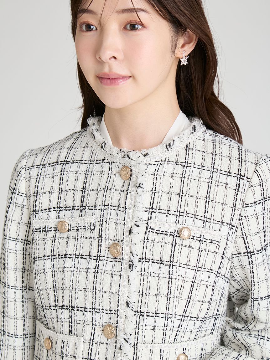 CELFORD「フリンジツイードジャケット」|ノーカラージャケット|