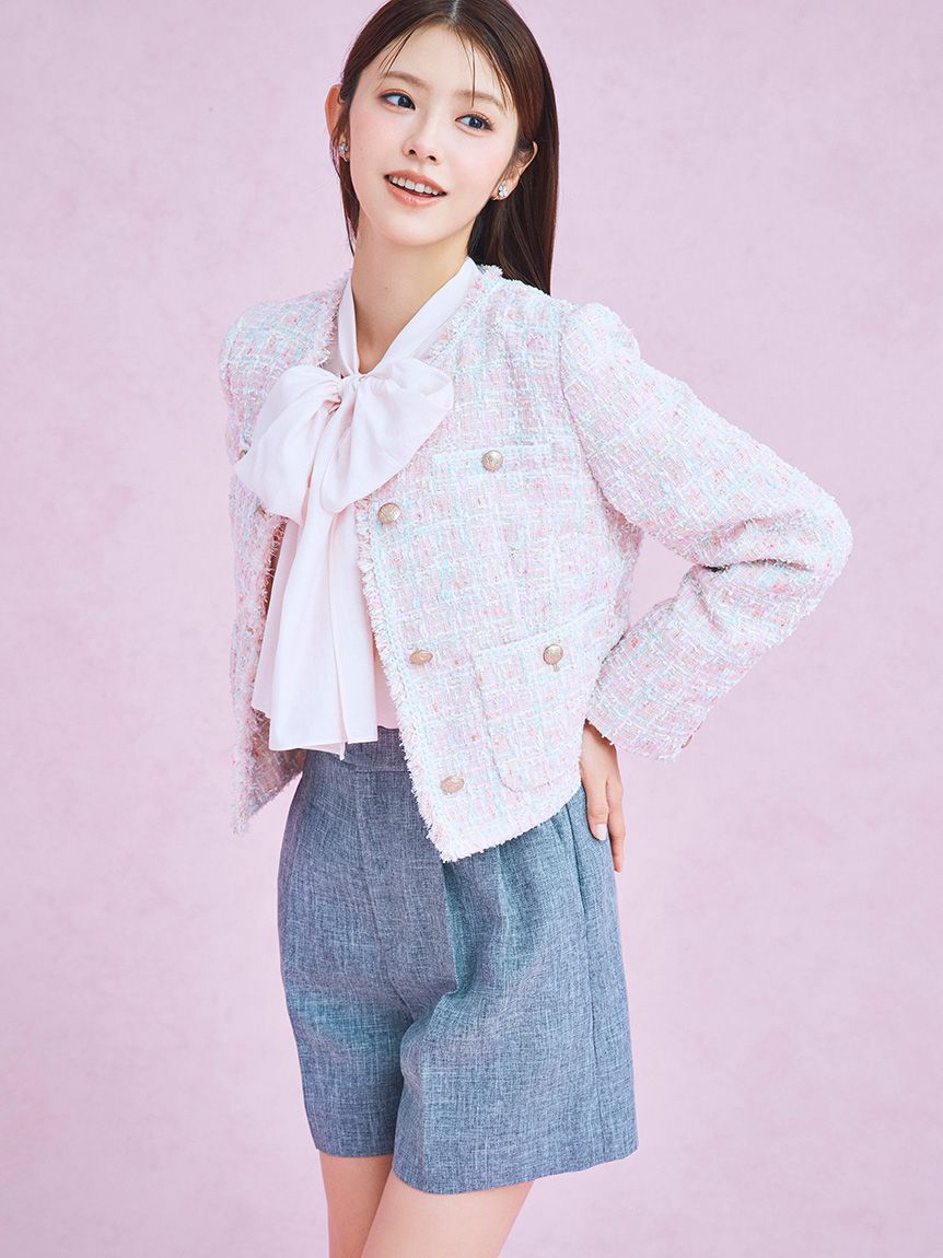 CELFORD「フリンジツイードジャケット」|ノーカラージャケット|