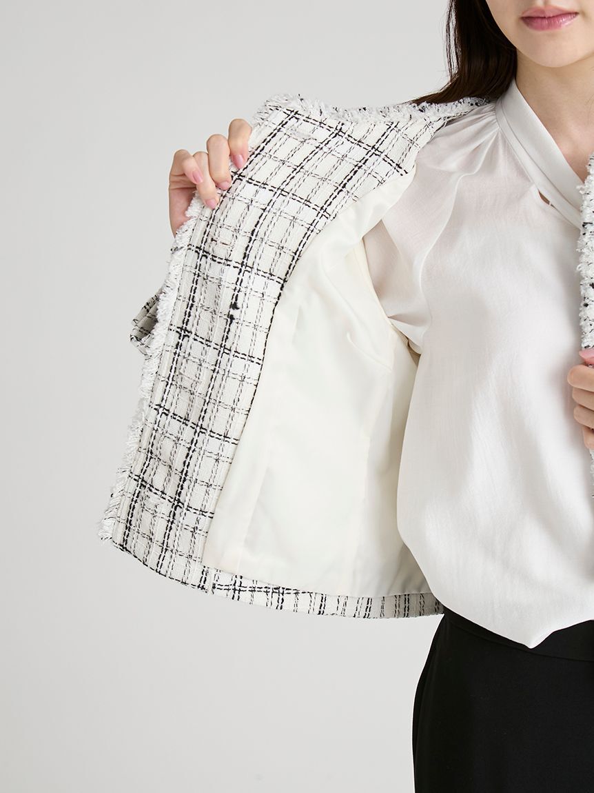 CELFORD「フリンジツイードジャケット」|ノーカラージャケット|