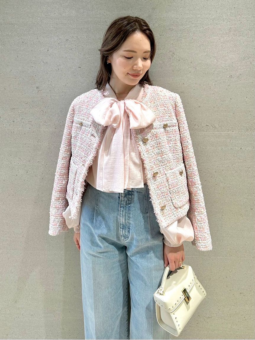 CELFORD「フリンジツイードジャケット」|ノーカラージャケット|