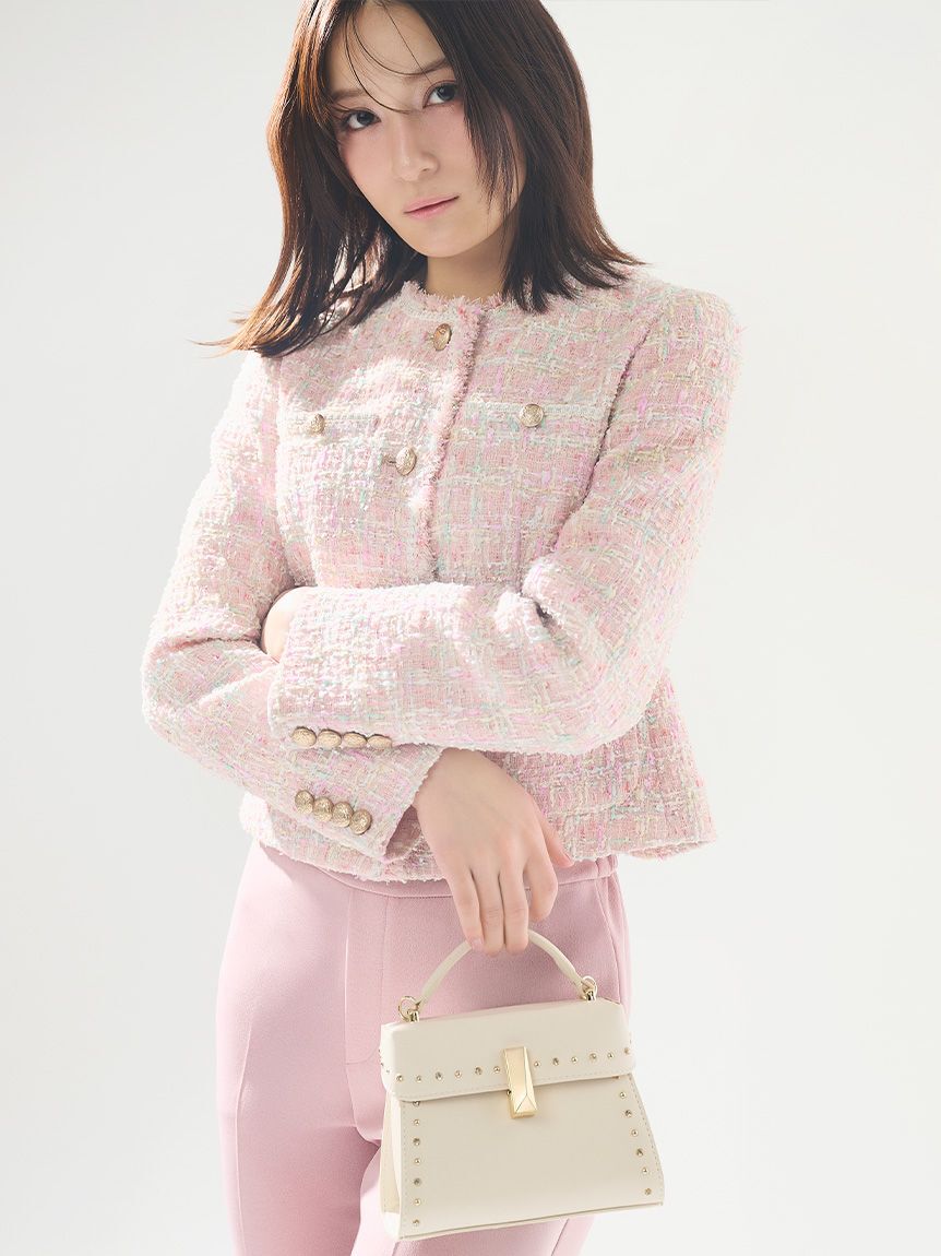 CELFORD「フリンジツイードジャケット」|ノーカラージャケット|PNK