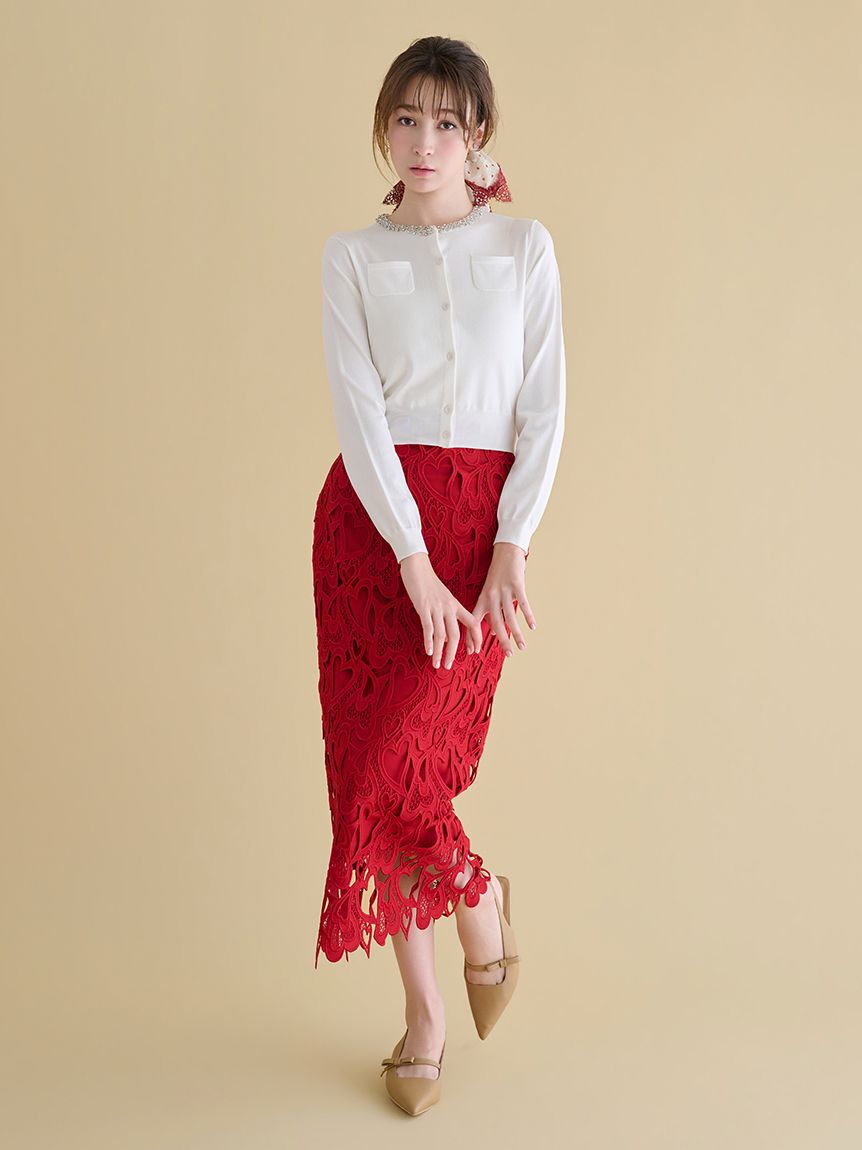 CELFORD「【WEB限定サイズ】ハートレースタイトスカート」|スカート|RED