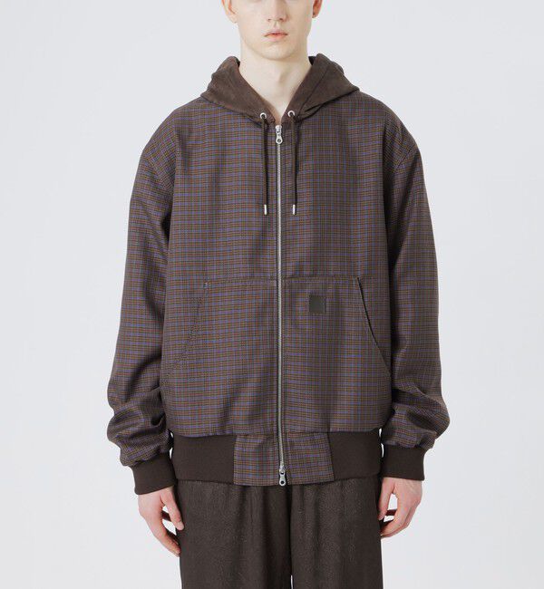  「バイマテリアルチェックコンビ フードジャケット」|ブルゾン・スタジャン|