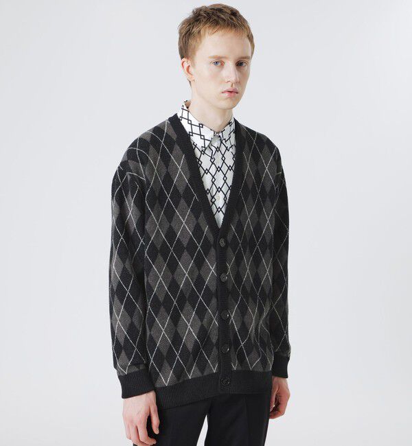  「【UNISEX】ブークレアーガイル カーディガン」|ニット・セーター|ブラック