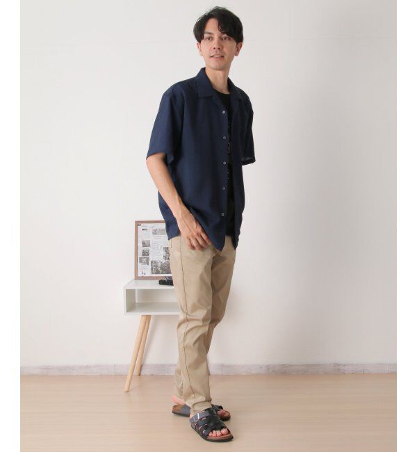 ikka「【接触冷感／吸水速乾】シャドーストライプオープンカラーシャツ」|シャツ・ブラウス|