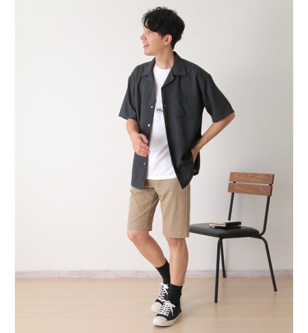 ikka「【接触冷感／吸水速乾】シャドーストライプオープンカラーシャツ」|シャツ・ブラウス|