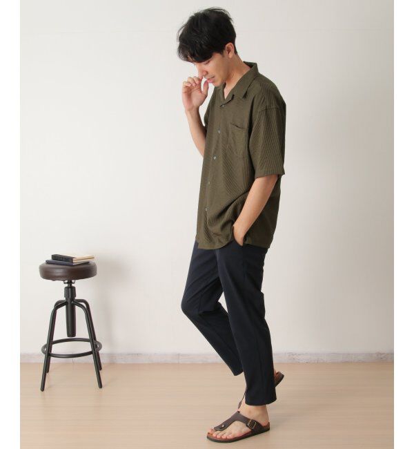 ikka「【接触冷感／吸水速乾】シャドーストライプオープンカラーシャツ」|シャツ・ブラウス|