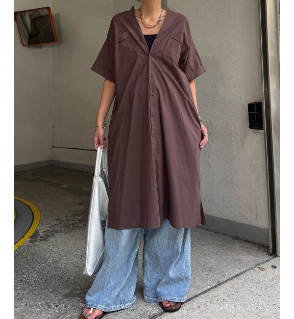 Lbc with Life「ダブルポケットVネックシャツワンピース」|ワンピース|