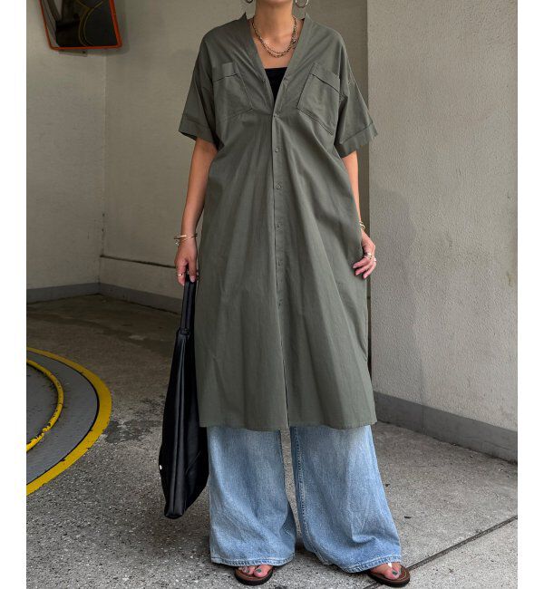 Lbc with Life「ダブルポケットVネックシャツワンピース」|ワンピース|