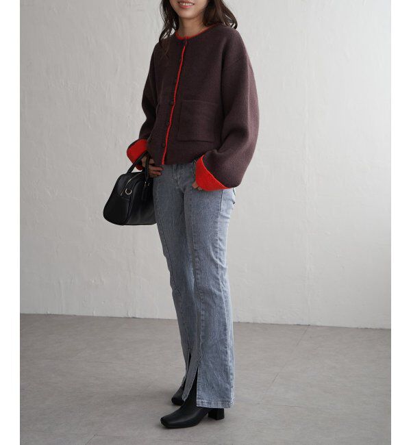 VENCE share style「アルパカタッチ配色カーディガン」|カーディガン|