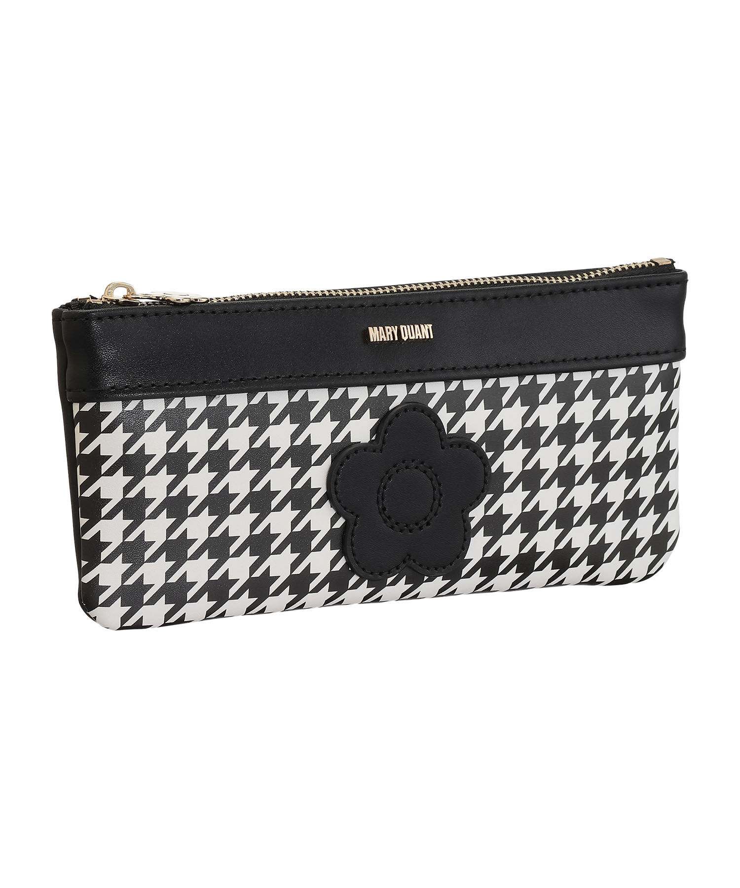 MARY QUANT「千鳥デイジーパッチ フラットペンケース」|ポーチ|ブラック&times;ホワイト