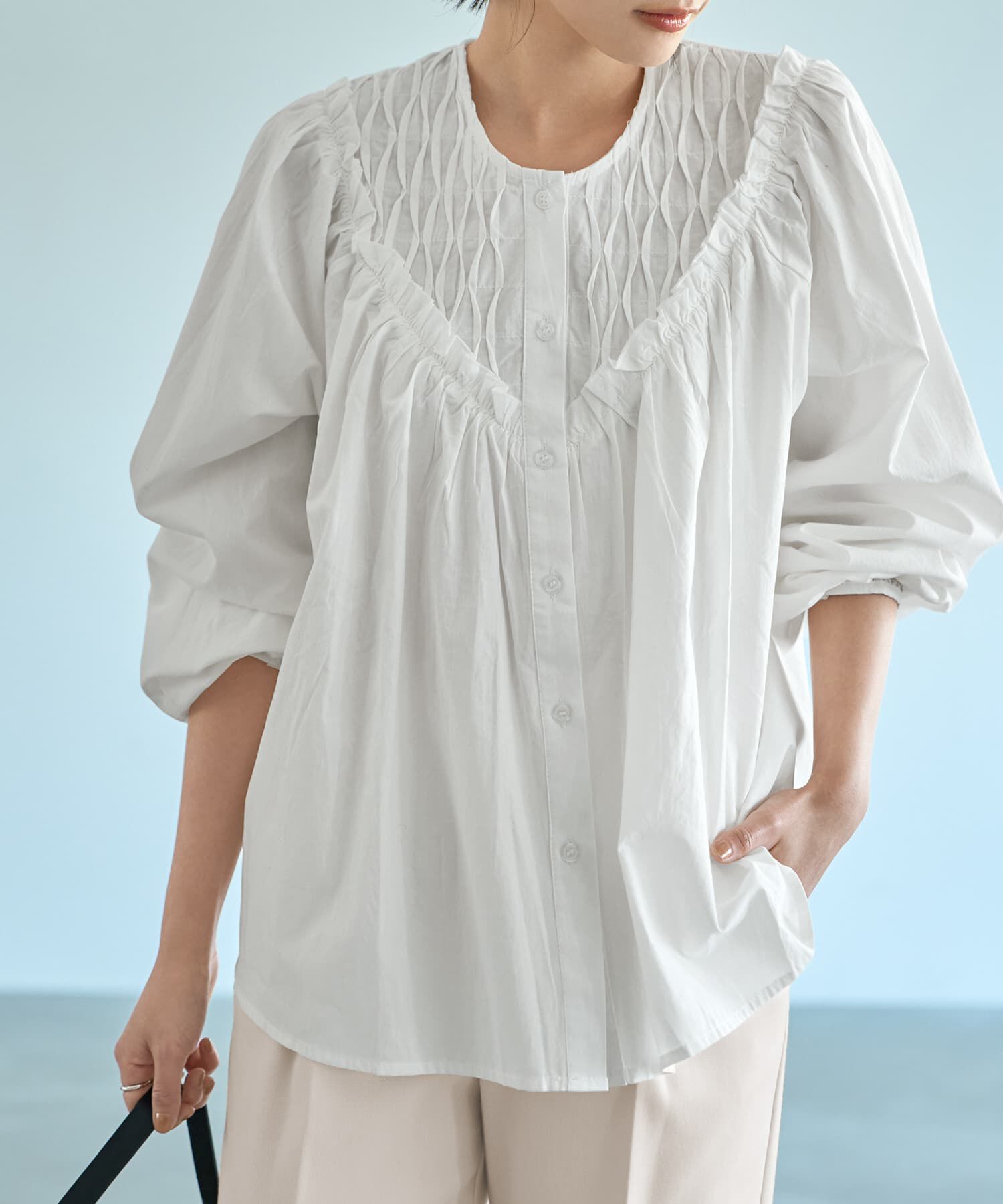 STYLE DELI「デコルテ切替コットンブラウス」|シャツ・ブラウス|