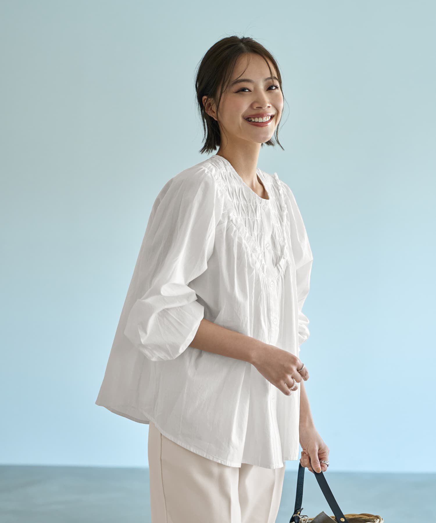 STYLE DELI「デコルテ切替コットンブラウス」|シャツ・ブラウス|