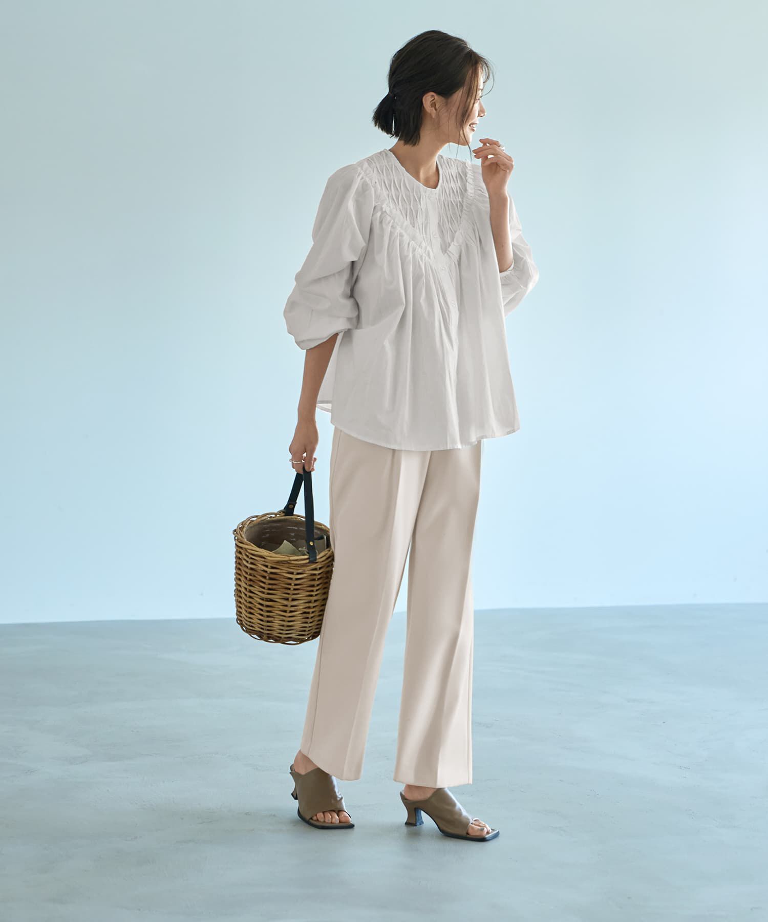 STYLE DELI「デコルテ切替コットンブラウス」|シャツ・ブラウス|