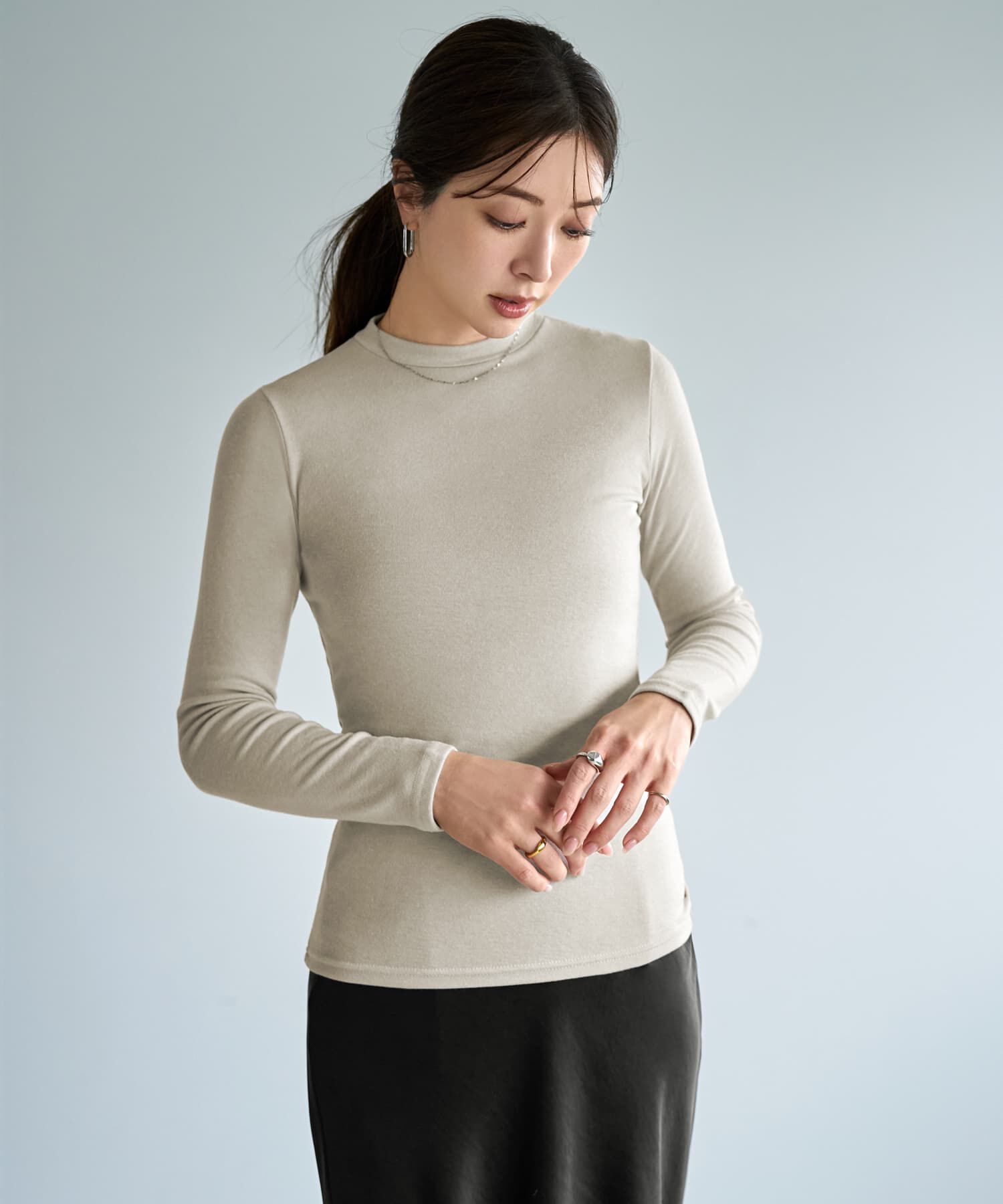 STYLE DELI「首元から出す重ね着用やわらかインナートップス」|Tシャツ・カットソー|ベージュ