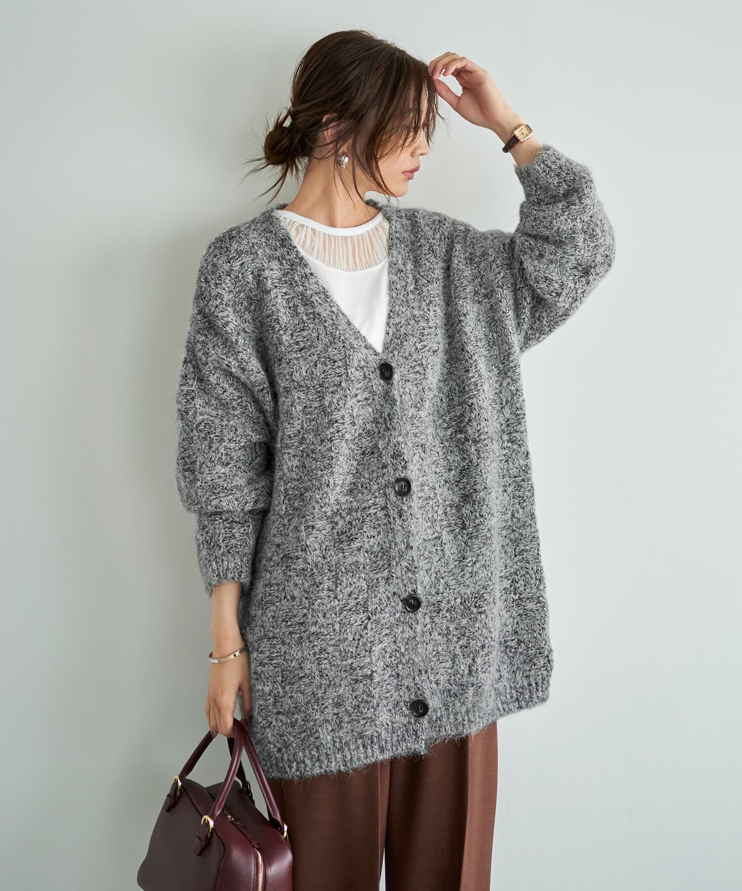 STYLE DELI「モヘア風ミックスニットゆったりカーディガン」|カーディガン|グレーミックス