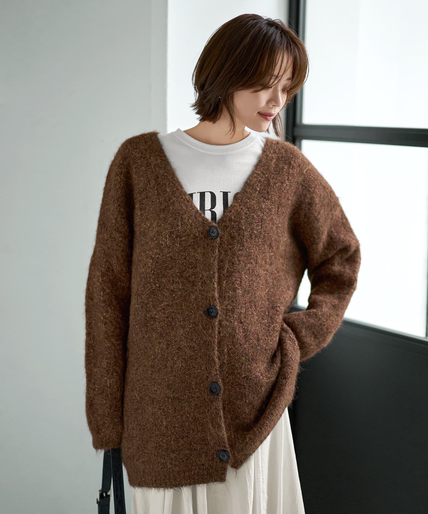 STYLE DELI「モヘア風ミックスニットゆったりカーディガン」|カーディガン|