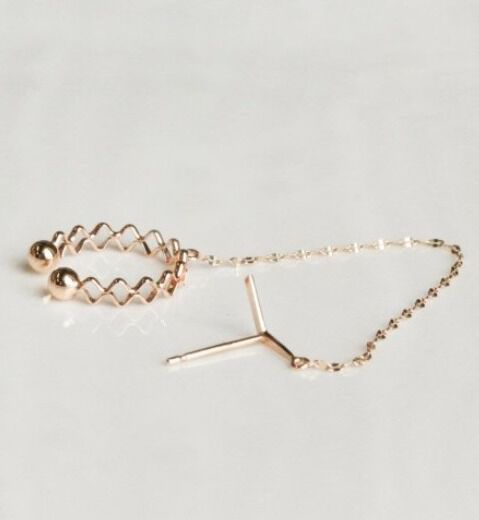  「K10YG チェーン ピアス イヤーカフ(片耳用)」|イヤーカフ|