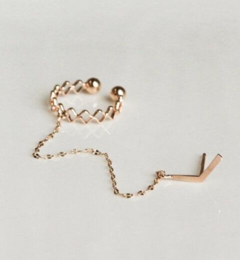  「K10YG チェーン ピアス イヤーカフ(片耳用)」|イヤーカフ|