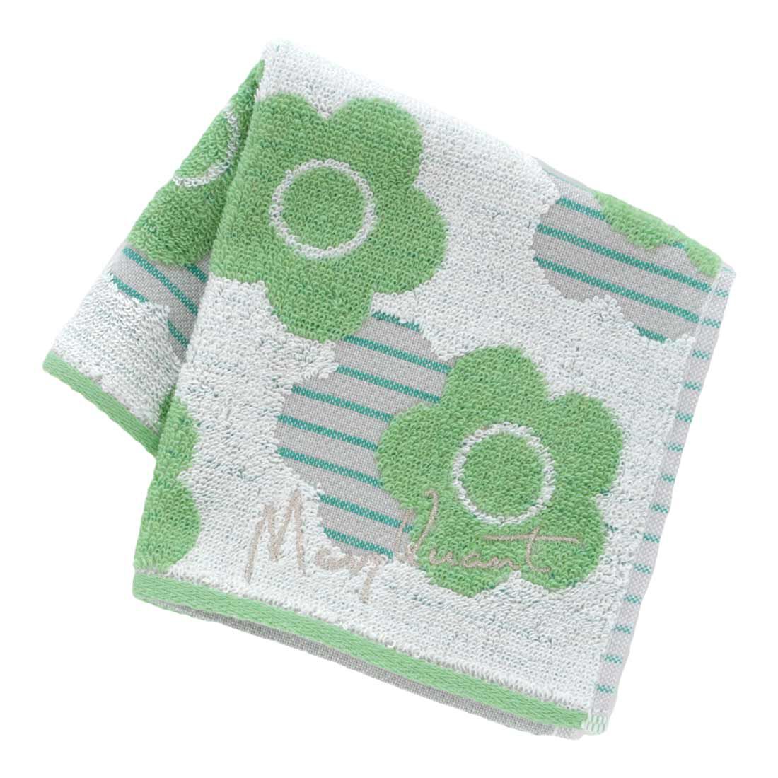  「MARY QUANT タオルハンカチ＜ボーダーデイジー＞」|タオル|グリーン