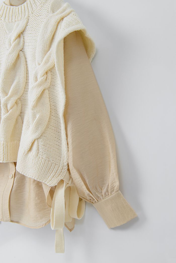 BACKYARD FAMILY「MIND 手編みニットベストセット 通販 ブラウス ニットベスト セット 長袖 シャツ」|シャツ・ブラウス|