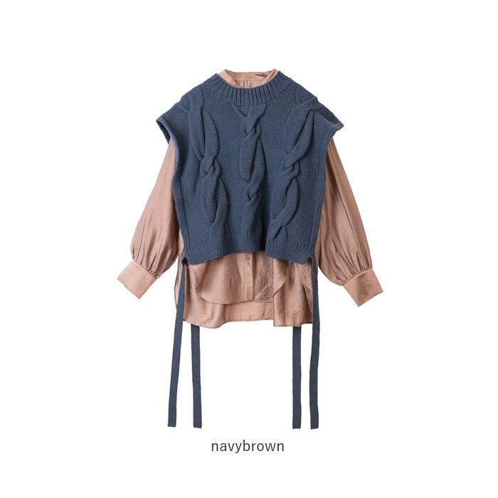 BACKYARD FAMILY「MIND 手編みニットベストセット 通販 ブラウス ニットベスト セット 長袖 シャツ」|シャツ・ブラウス|