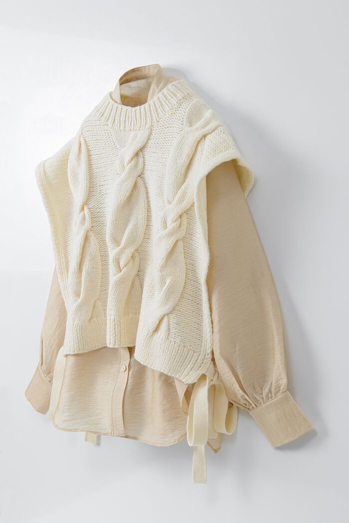 BACKYARD FAMILY「MIND 手編みニットベストセット 通販 ブラウス ニットベスト セット 長袖 シャツ」|シャツ・ブラウス|