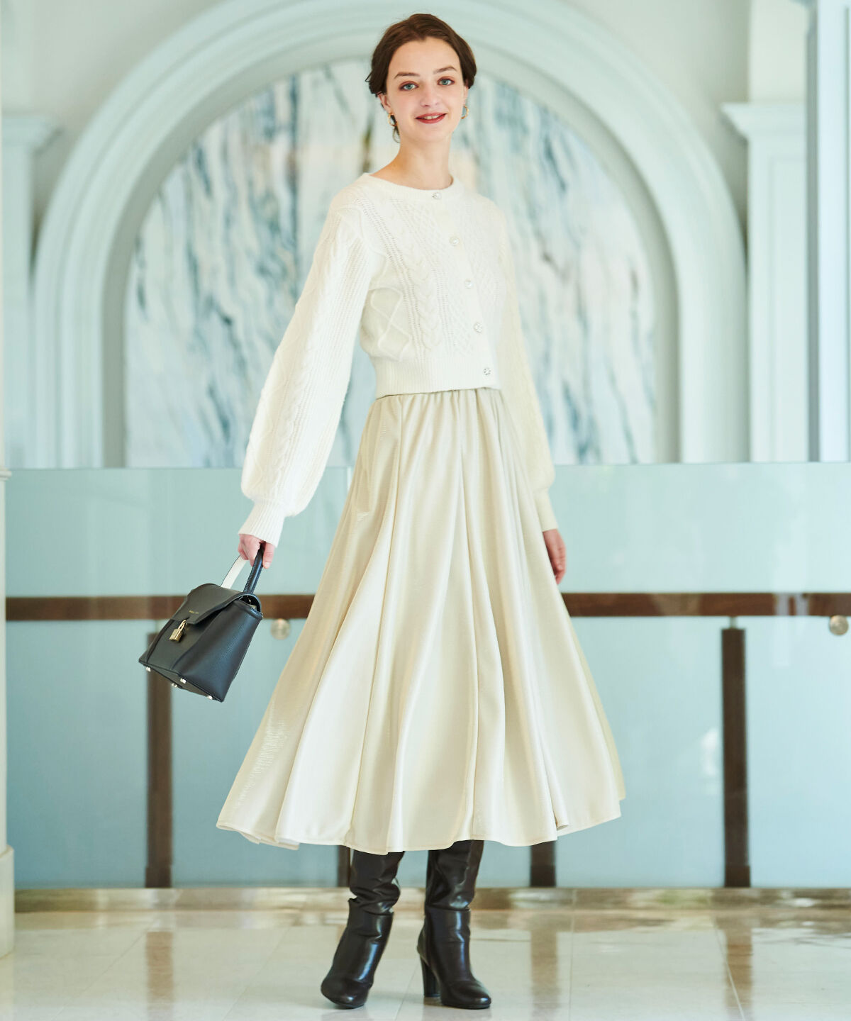 アンドクチュール「ラメデザイン8枚ハギスカート」|フレア|ベージュ