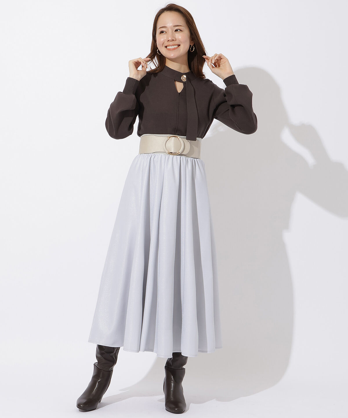 アンドクチュール「ラメデザイン8枚ハギスカート」|フレア|