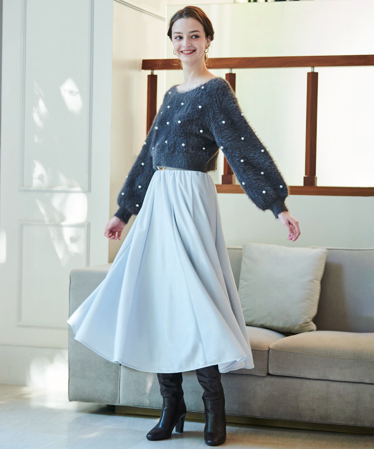 アンドクチュール「ラメデザイン8枚ハギスカート」|フレア|