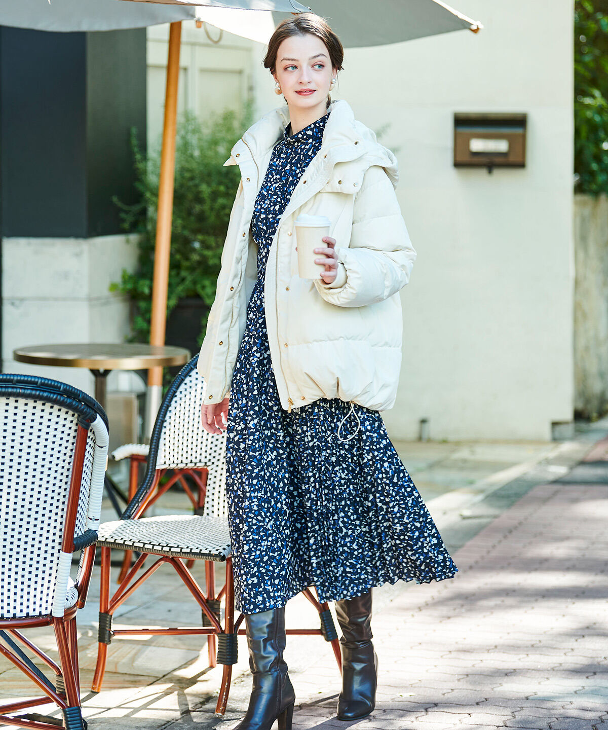 アンドクチュール「ジオメドットプリントプリーツワンピース」|ワンピース|