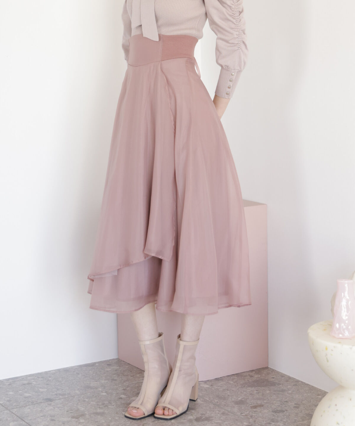 アンドクチュール「サイドリブシアー＆チュールスカート」|フレア|