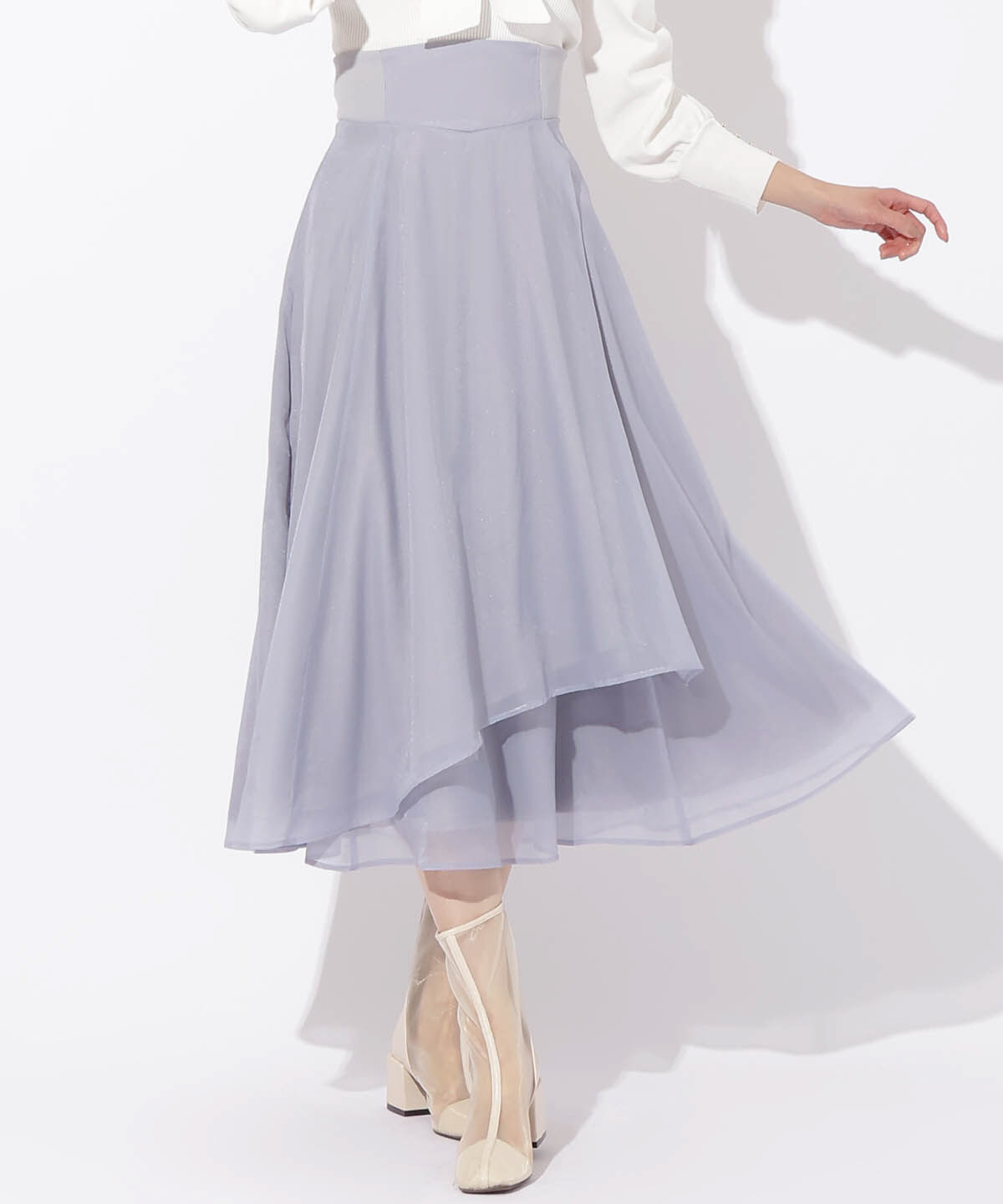 アンドクチュール「サイドリブシアー＆チュールスカート」|フレア|