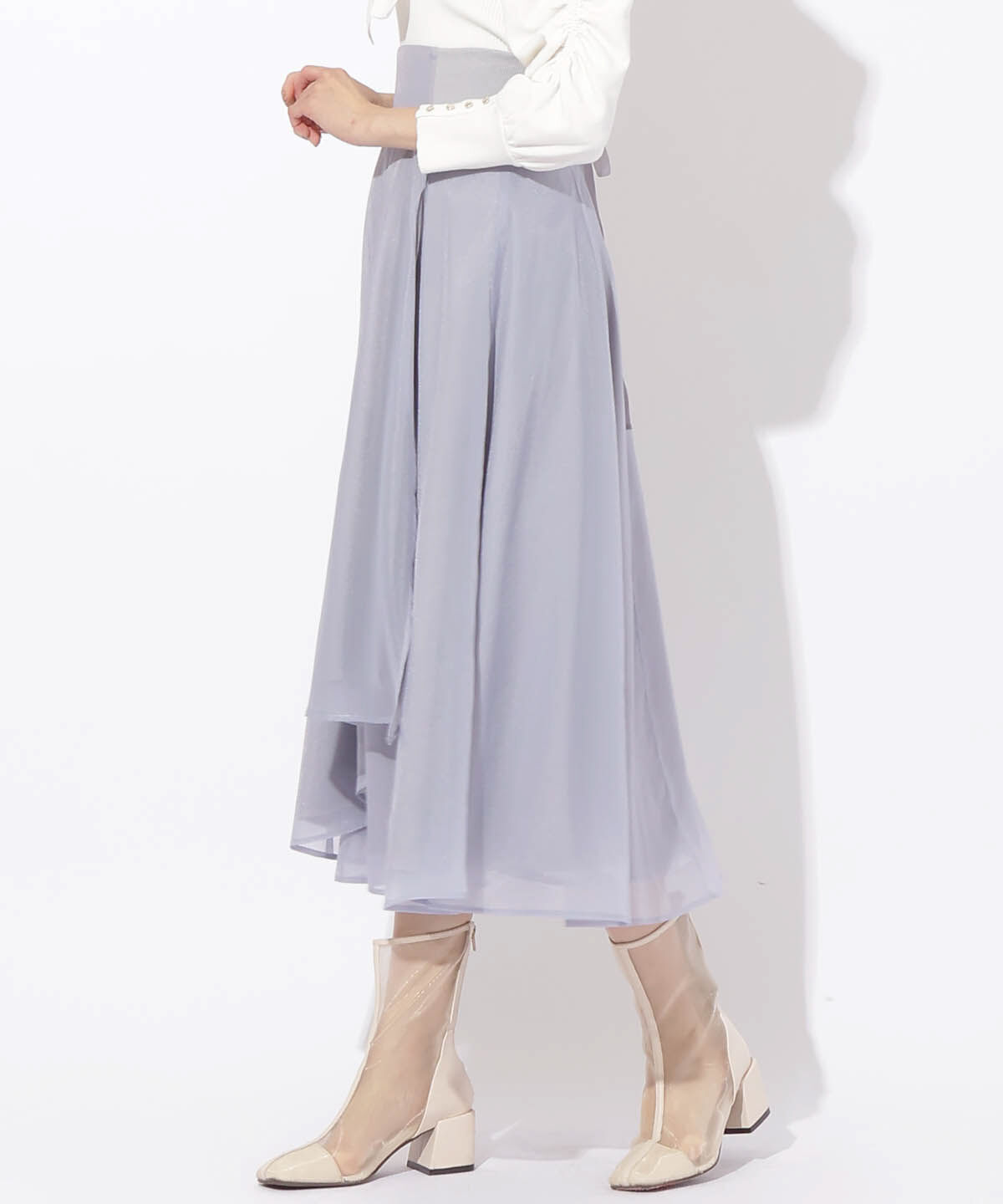 アンドクチュール「サイドリブシアー＆チュールスカート」|フレア|