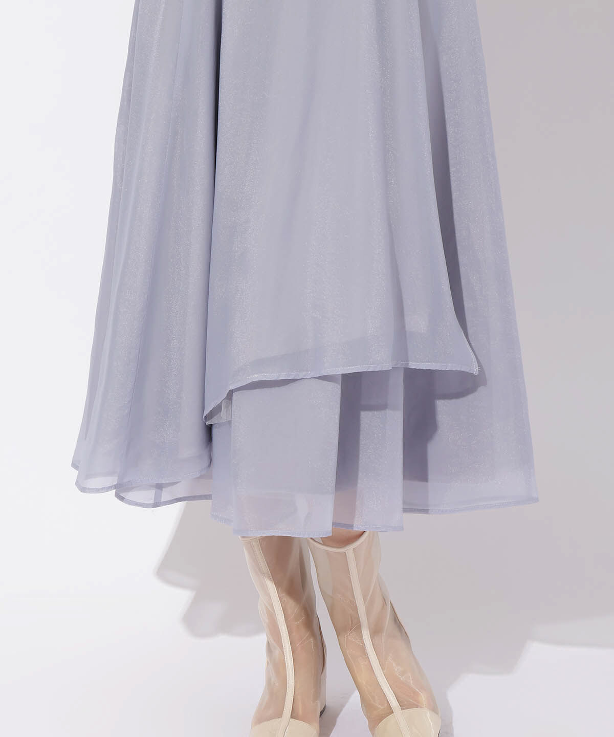 アンドクチュール「サイドリブシアー＆チュールスカート」|フレア|