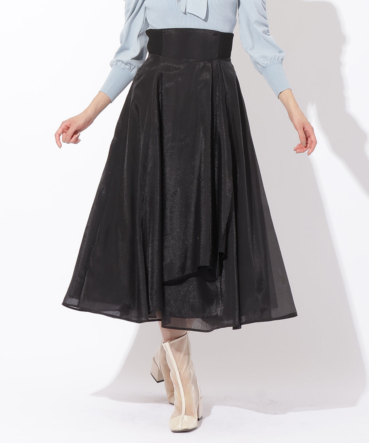 アンドクチュール「サイドリブシアー＆チュールスカート」|フレア|