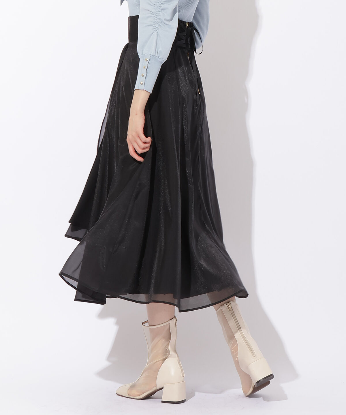 アンドクチュール「サイドリブシアー＆チュールスカート」|フレア|